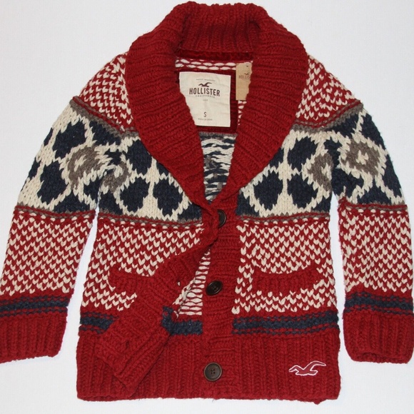 Vintage Y2K Rare Hollister Cable Knit Chunky Wool Blend Cardigan - Picture 3 of 6